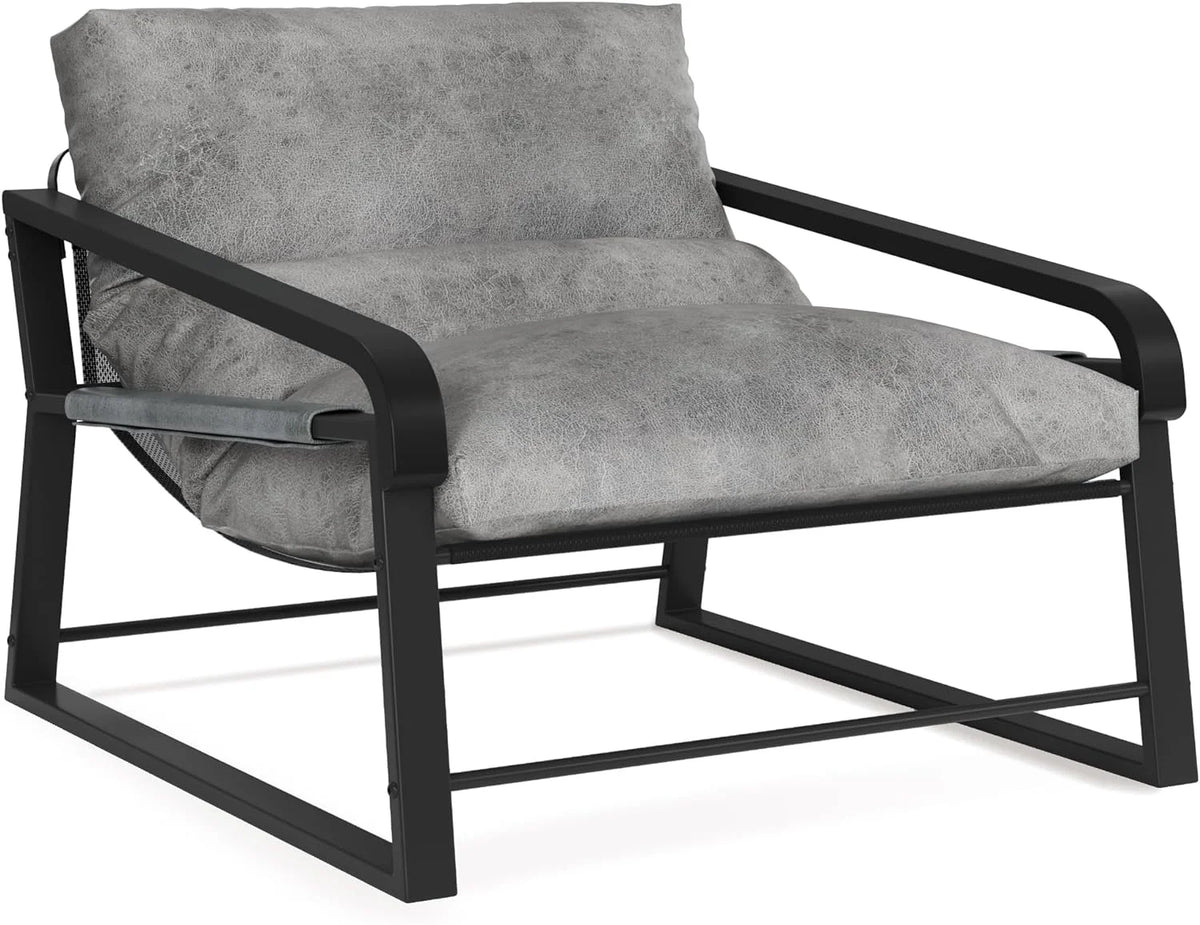 Gray Faux Leather Accent Chair with Wood Armrest E352625