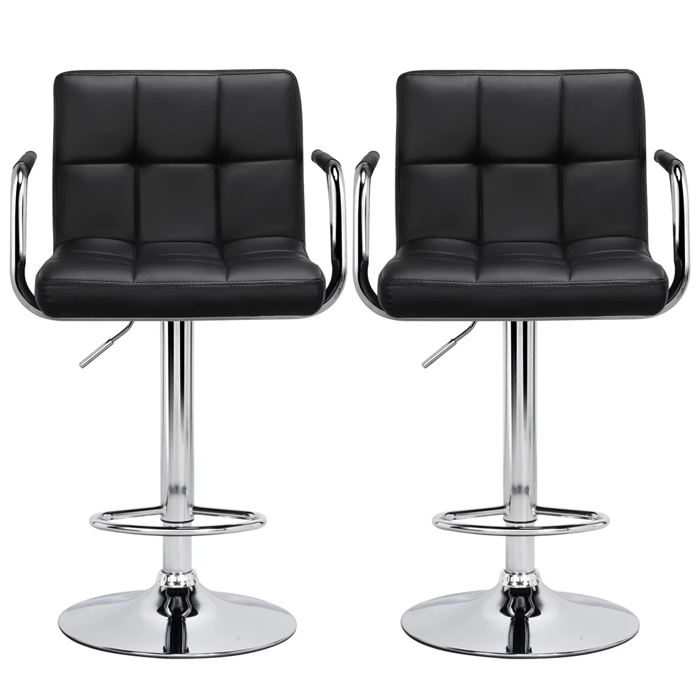 Black Adjustable Swivel Bar Stool Set of 2 E3586