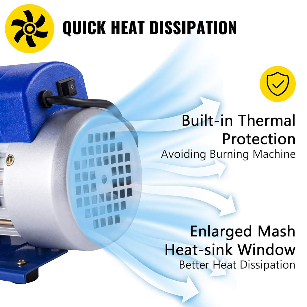 9 CFM 1 HP Single Stage Air Conditioning Vacuum Pump 110V 5PA Rotary Vane Vacuum Pump K2227