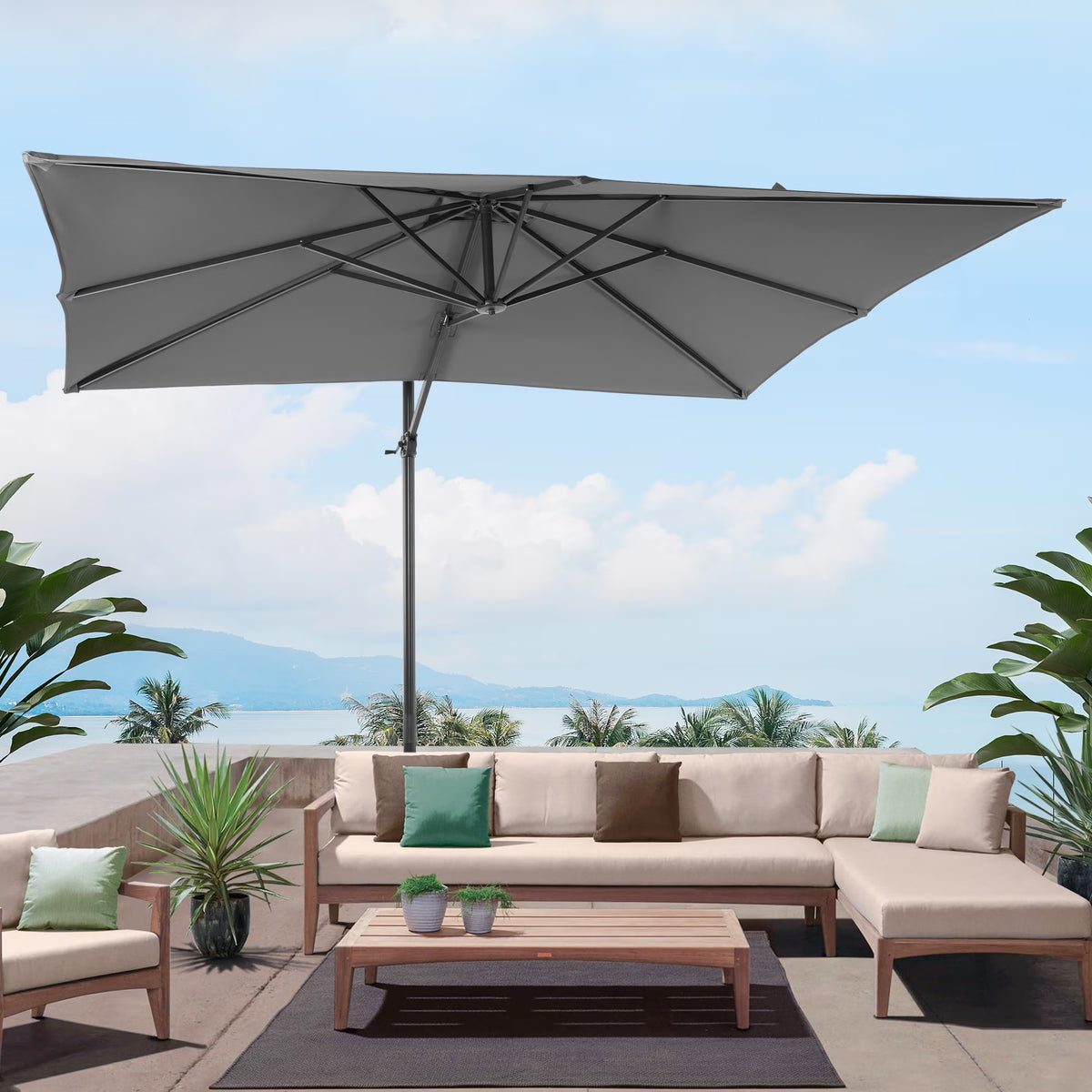 10×8FT Cantilever Patio Umbrella, Gray R4684