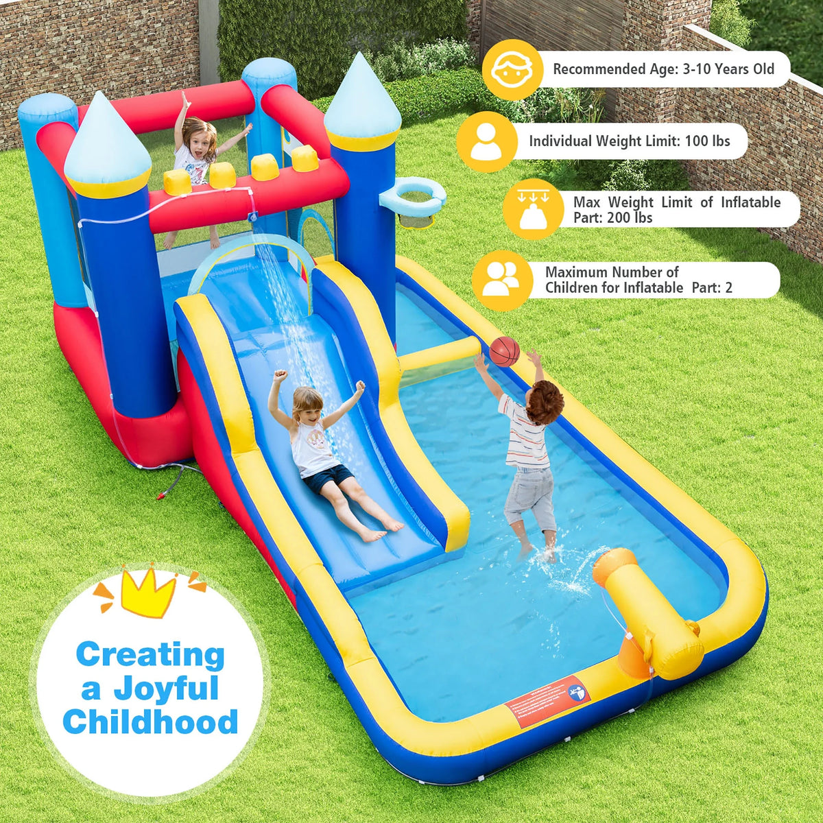 6-in-1 Inflatable Water Castle Bouncer with 50 Ocean Balls & 735W Blower R922816