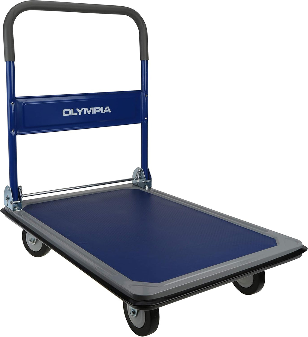 Folding & Rolling Flatbed Cart, Olive Green with Blue Bumper, 600 Lb. Load Capacity, Pack of 2 M66229