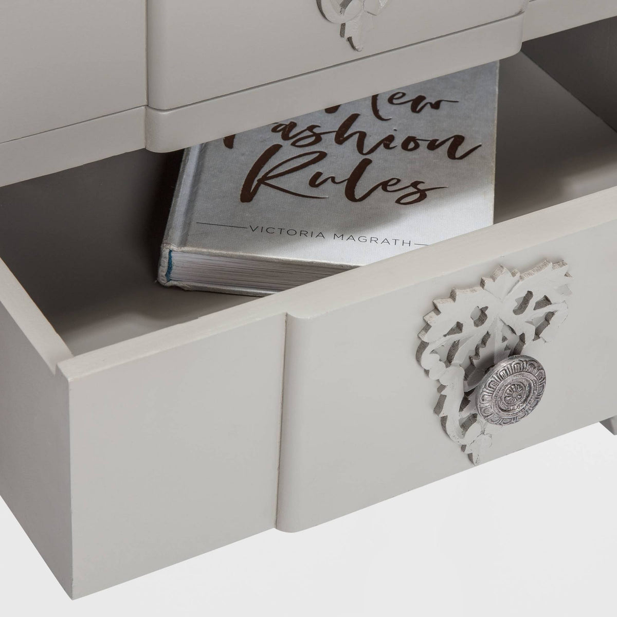 Gray Side Table with Two Drawers T341308