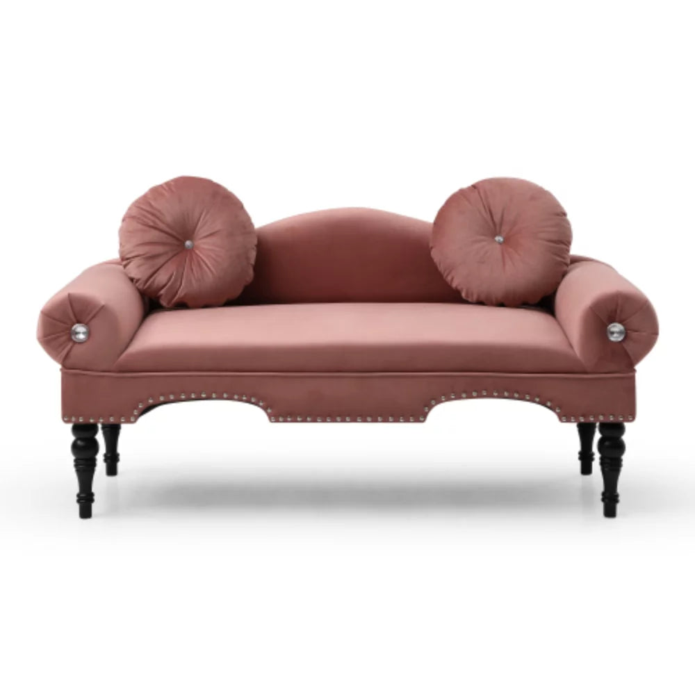 Rose Velvet Upholstered Loveseat Sofa with 2 Pillows B221