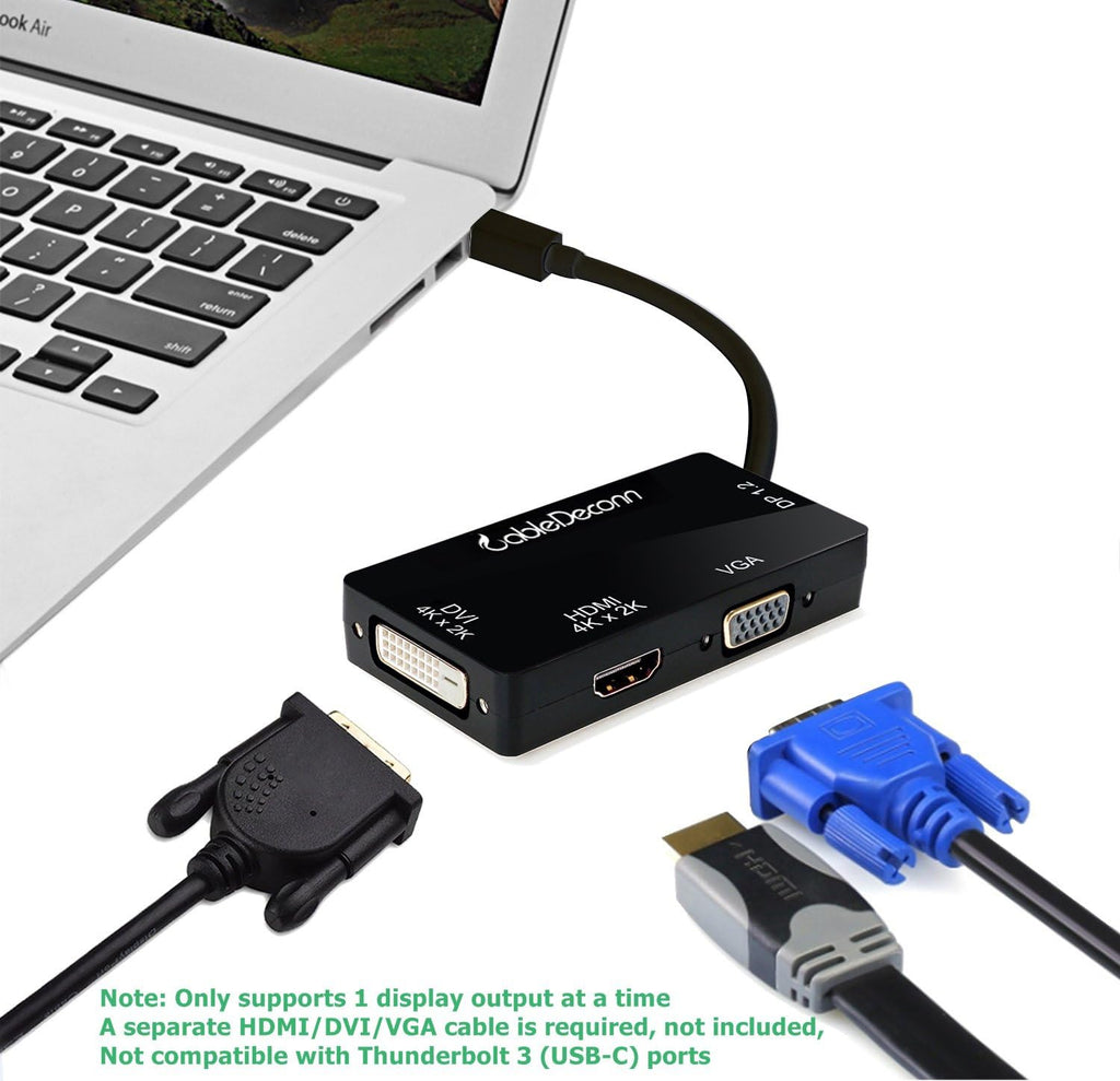 Mini DisplayPort to HDMI DVI VGA Cable Adapter Converter 3-in-1 W703