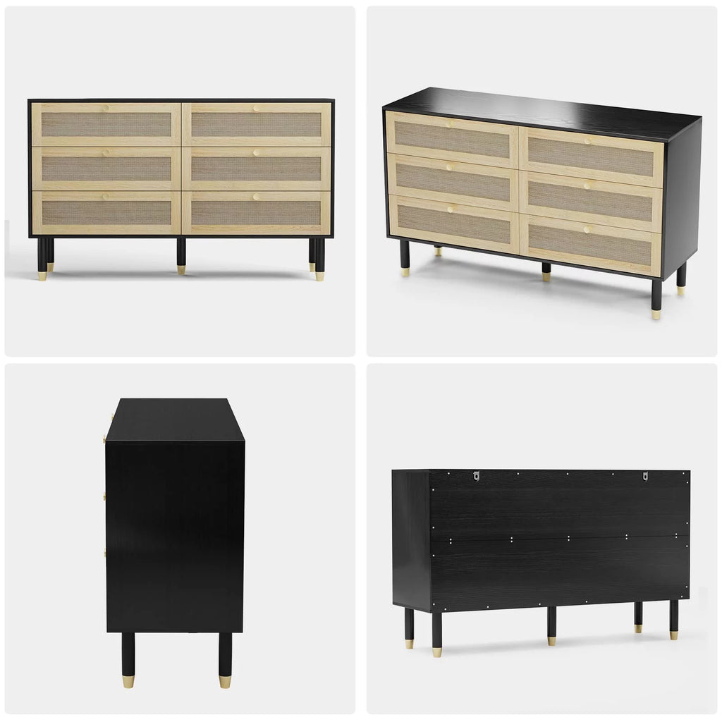 Black 6 Drawer Rattan Dresser N152533