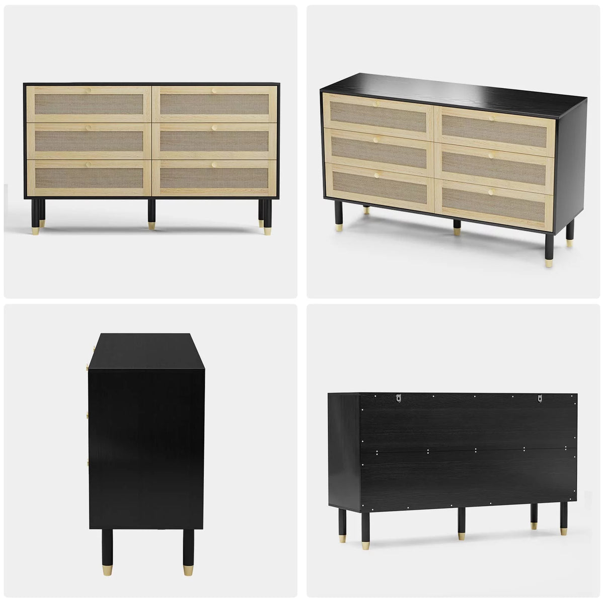 Black 6 Drawer Rattan Dresser N152533