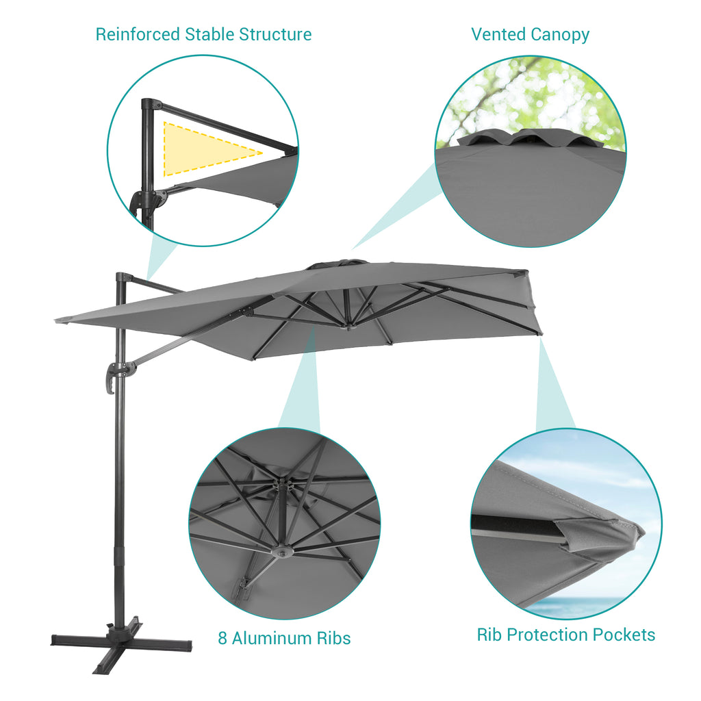 10×8FT Cantilever Patio Umbrella, Gray R4684