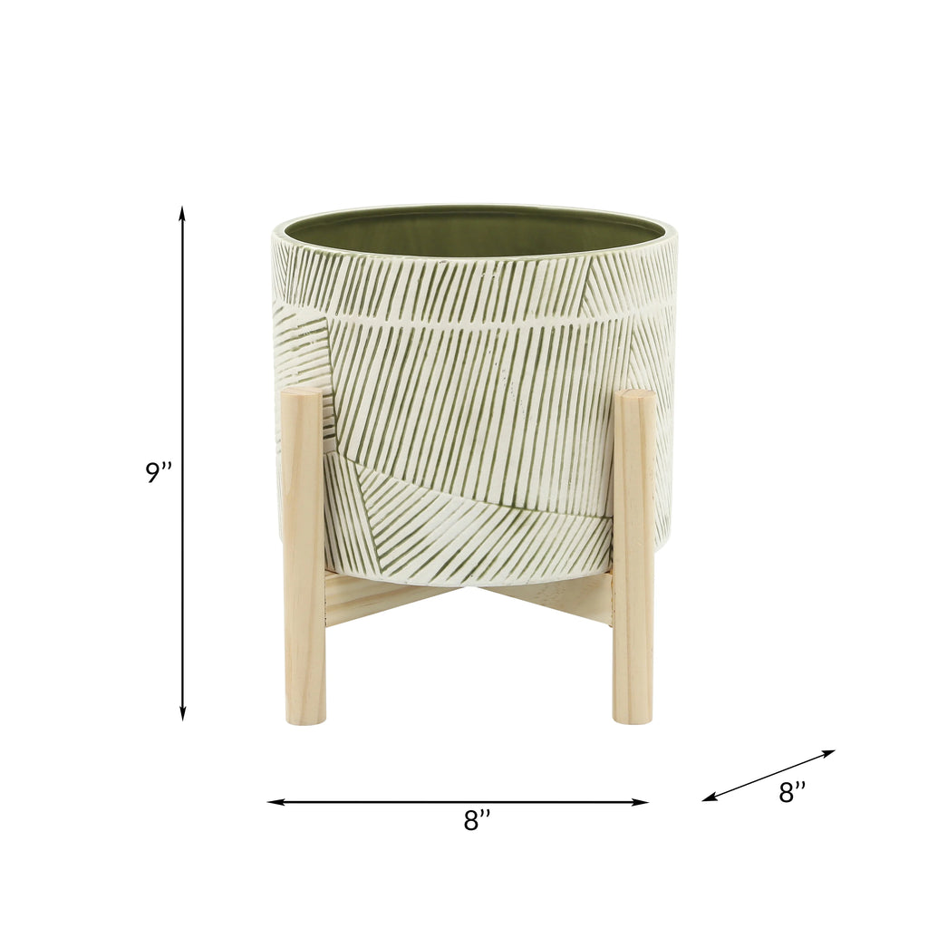 Ceramic Planter with Wood Stand S699