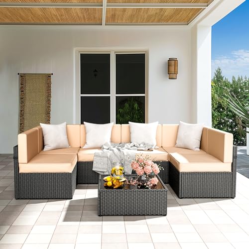 7 Pieces Wicker Patio Sectional Sofa Set with Coffee Table K58235