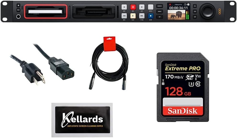 HyperDeck Studio HD Pro Bundle with 128GB Memory Card, XLR Cable, and Screen Cleaning Wipes J5146