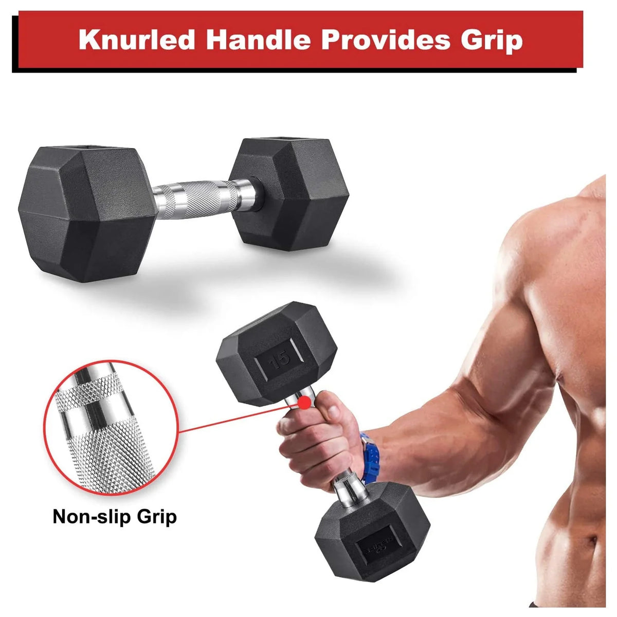 15lb Rubber Hex Dumbbell Set of 2 S3071