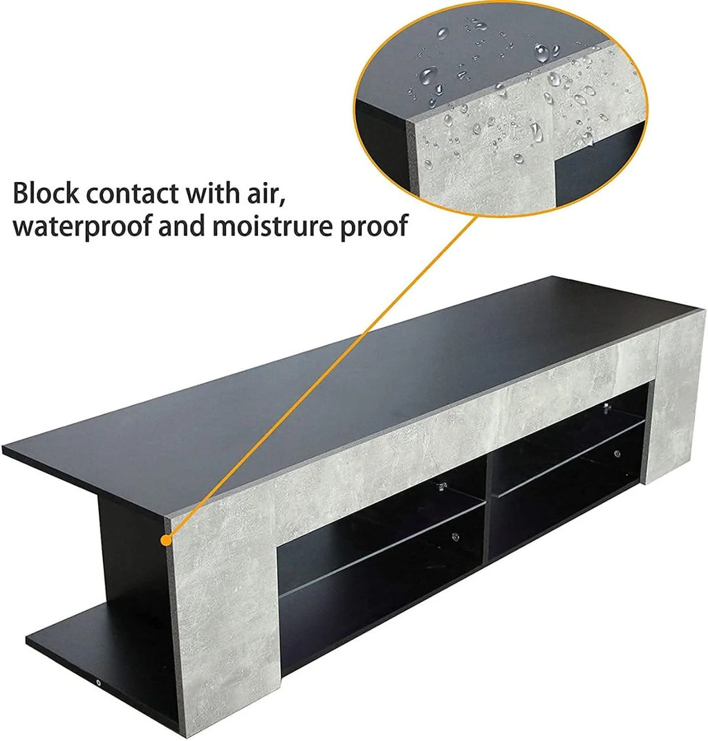 Black 57 Inch TV Stand with LED Lights and Glass Shelves I2923