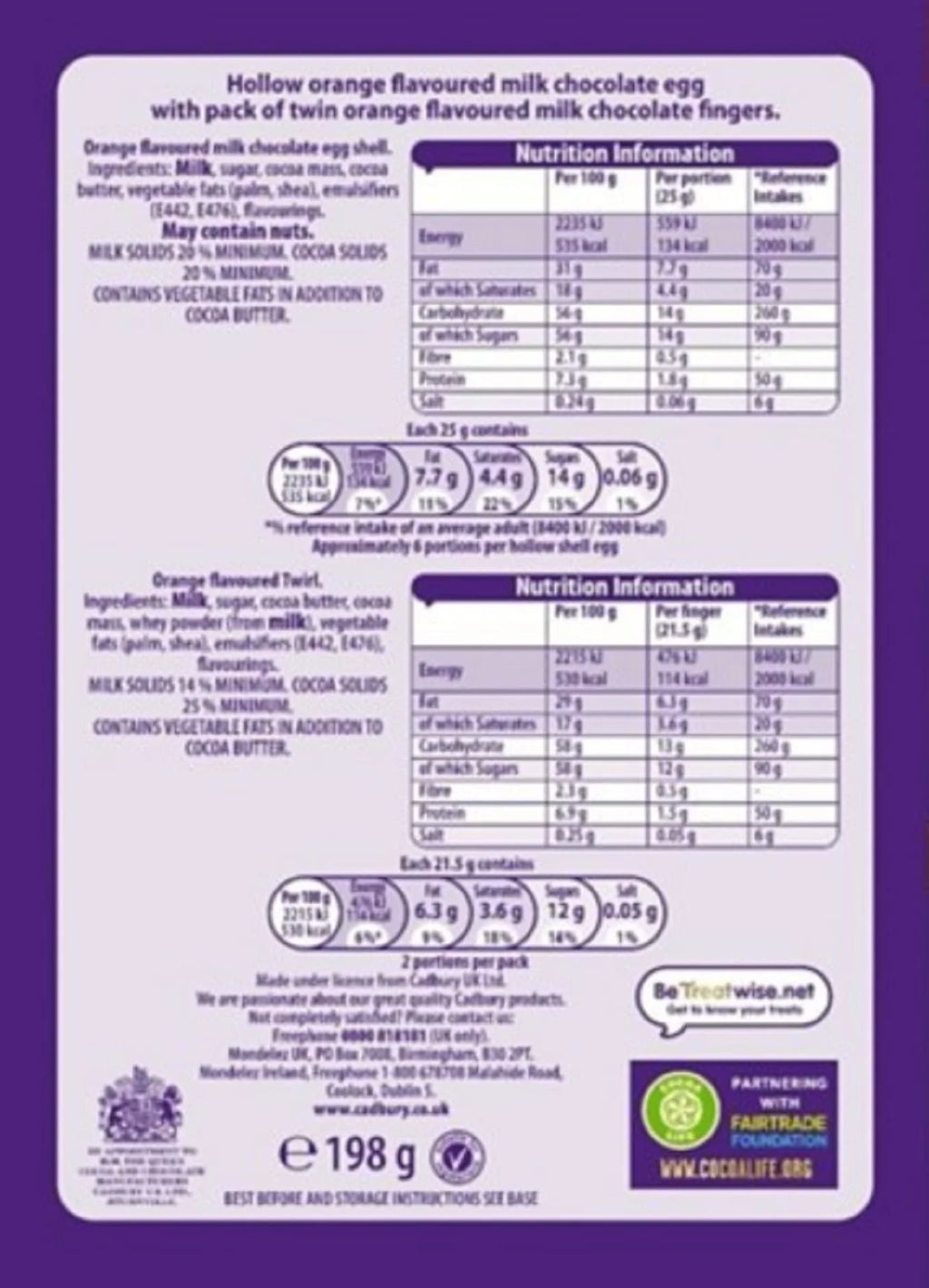 Cadbury Twirl Orange Large Egg 198G J856