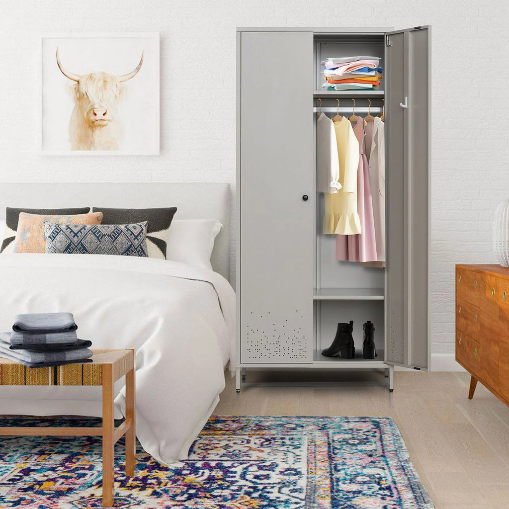 Metal Storage Wardrobe Cabinet with Adjustable Hanging Rod K205394